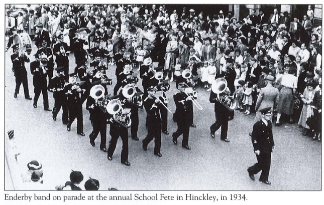 Enderby band on parade at the annual school fete, Hinckley 1934